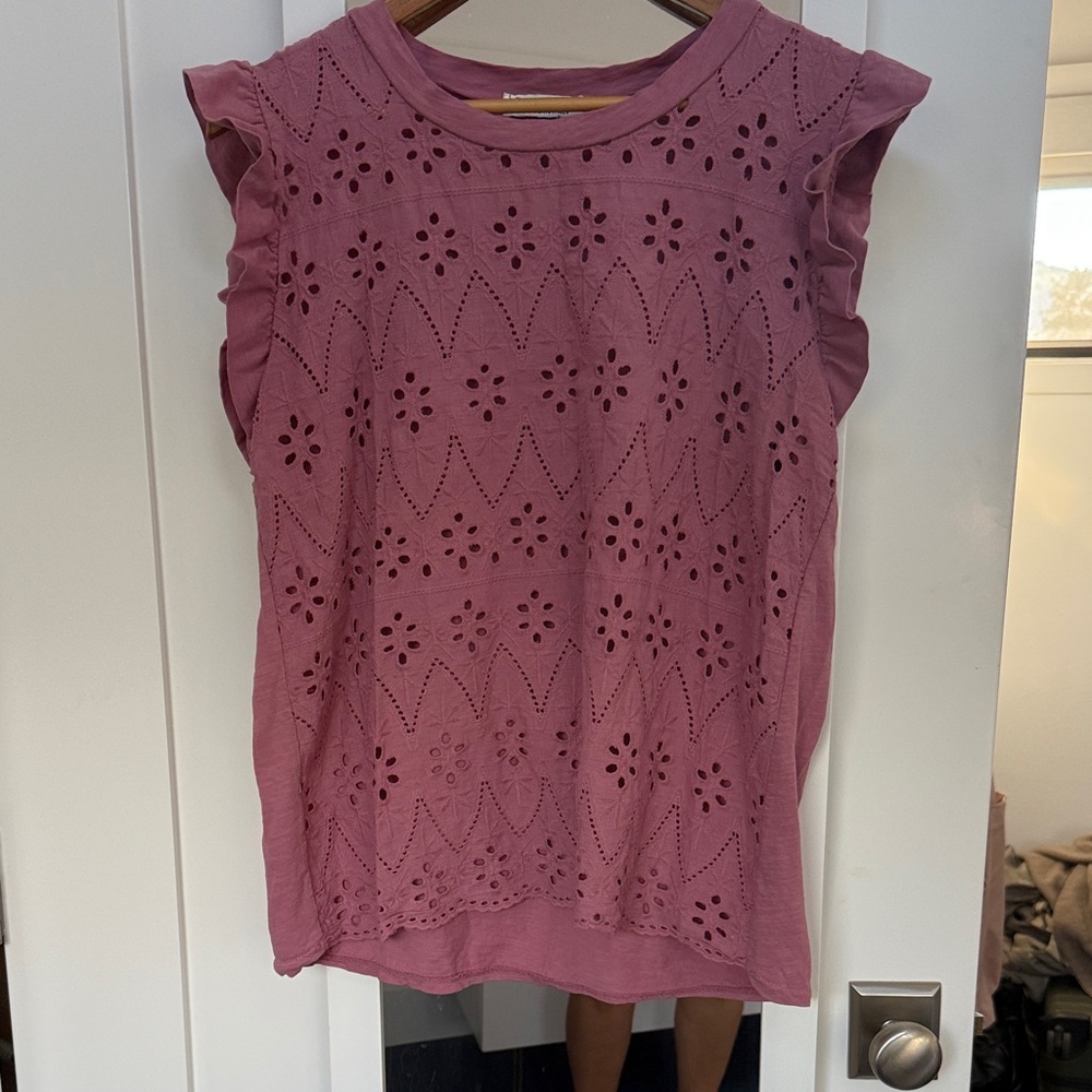 Women's Eyelet Ruffle Sleeve Top - Pink